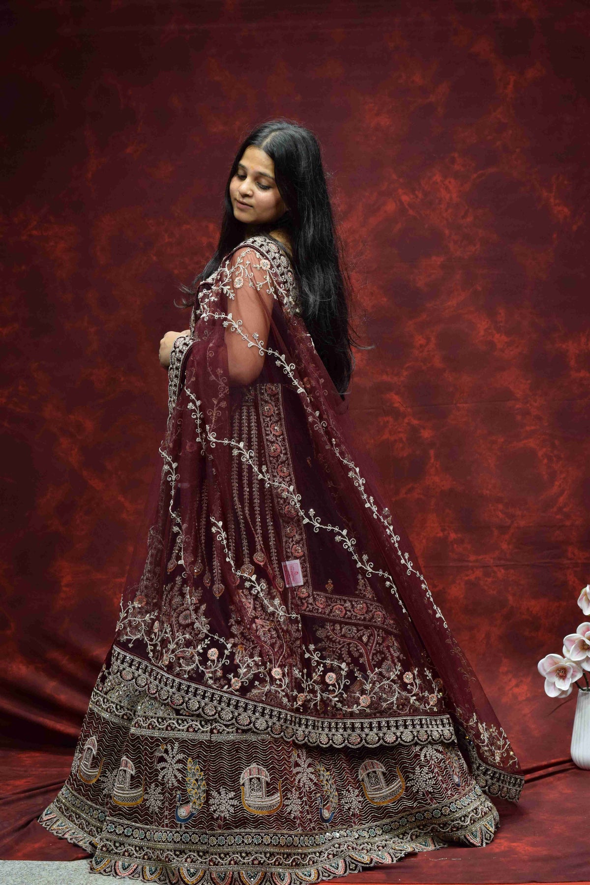 Royal Wine Maroon Velvet Saree with Intricate Embroidered Border