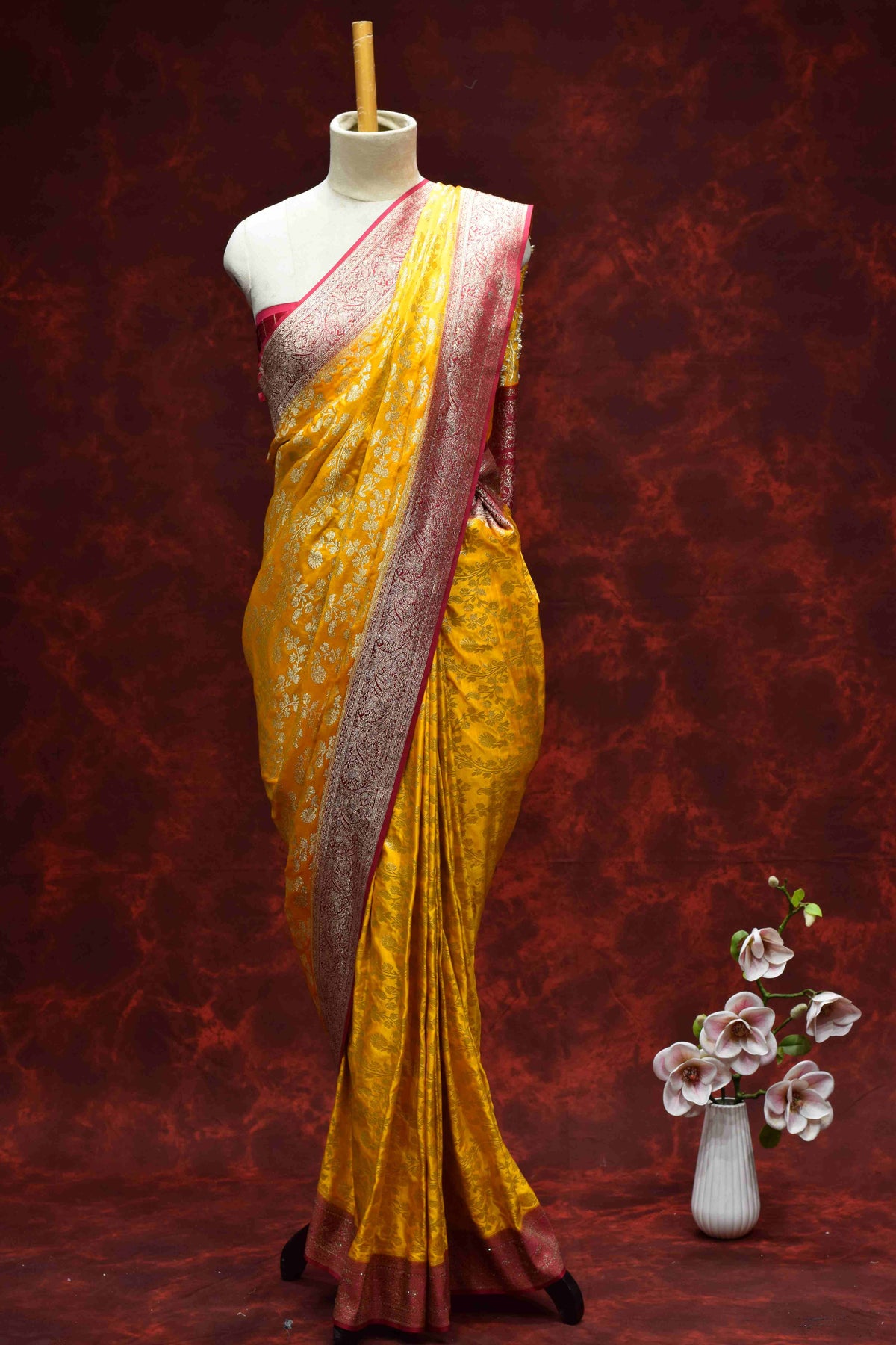 Royal Mustard Yellow & Pink Banarasi Saree