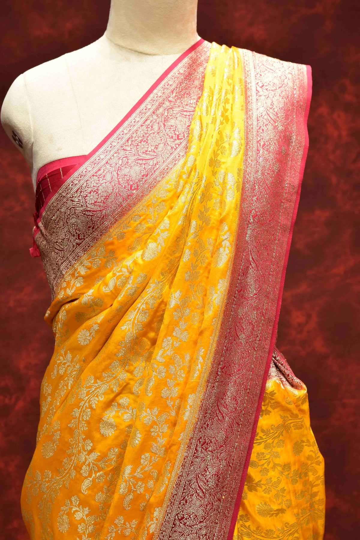 Royal Mustard Yellow & Pink Banarasi Saree