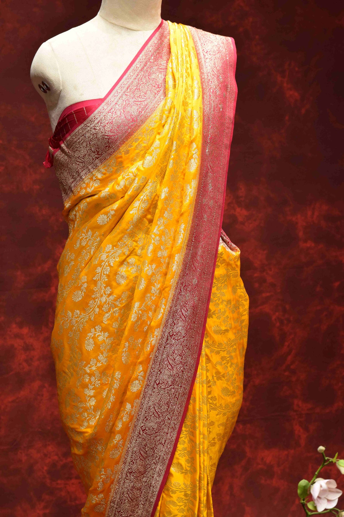 Royal Mustard Yellow & Pink Banarasi Saree