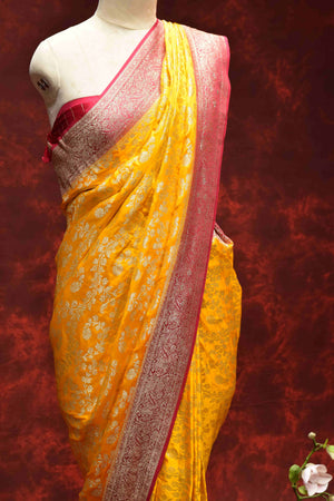 Royal Mustard Yellow & Pink Banarasi Saree