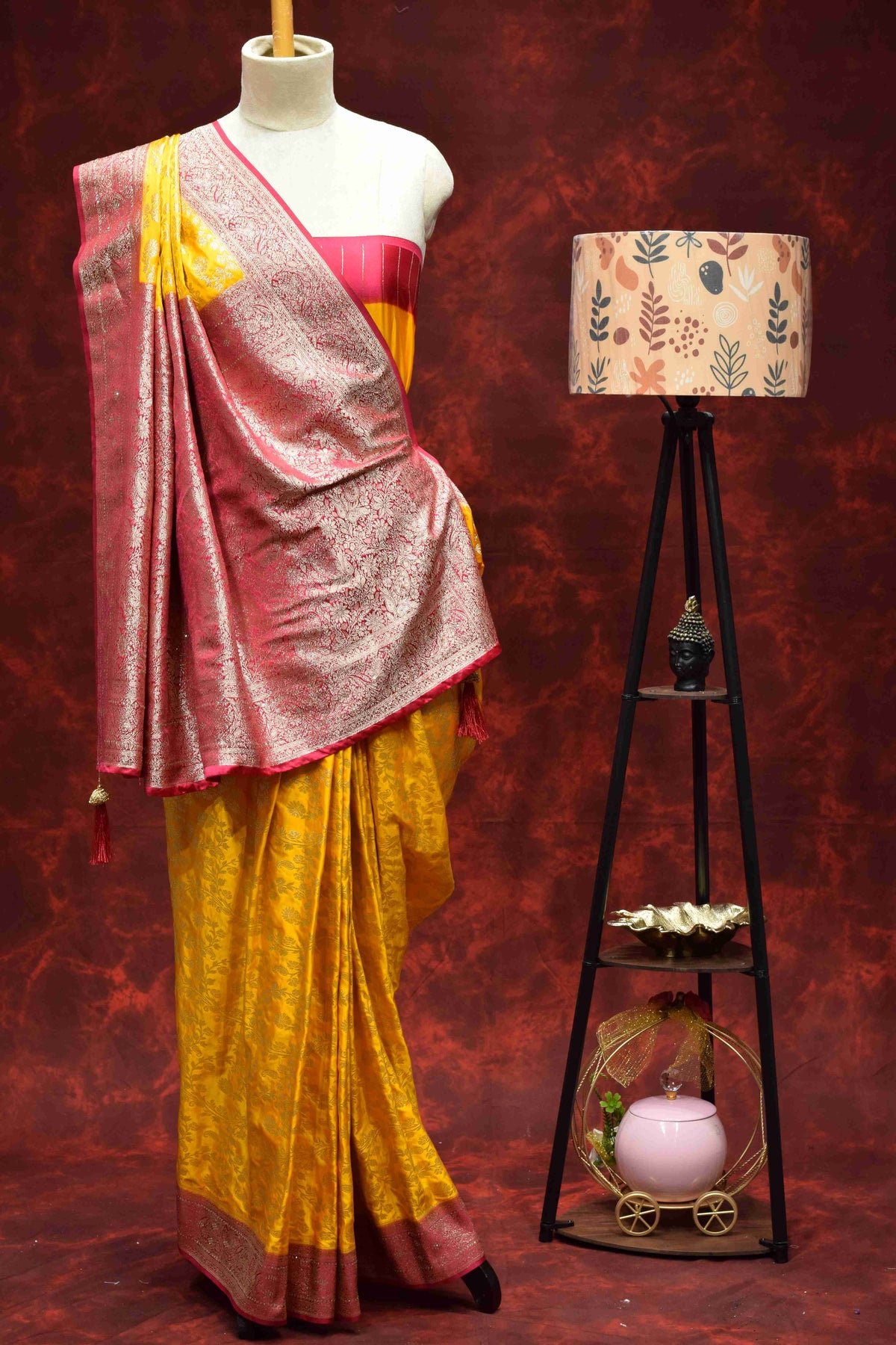 Royal Mustard Yellow & Pink Banarasi Saree