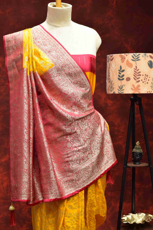 Royal Mustard Yellow & Pink Banarasi Saree