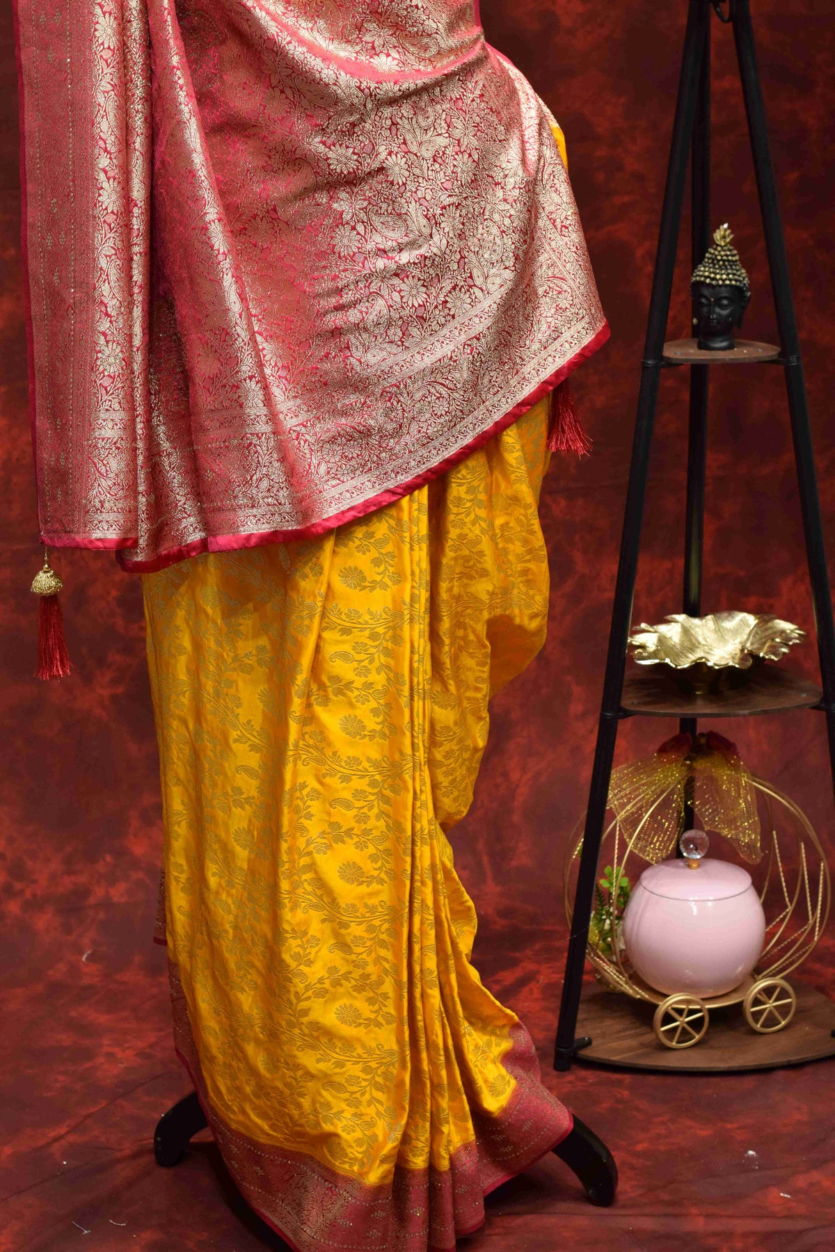 Royal Mustard Yellow & Pink Banarasi Saree