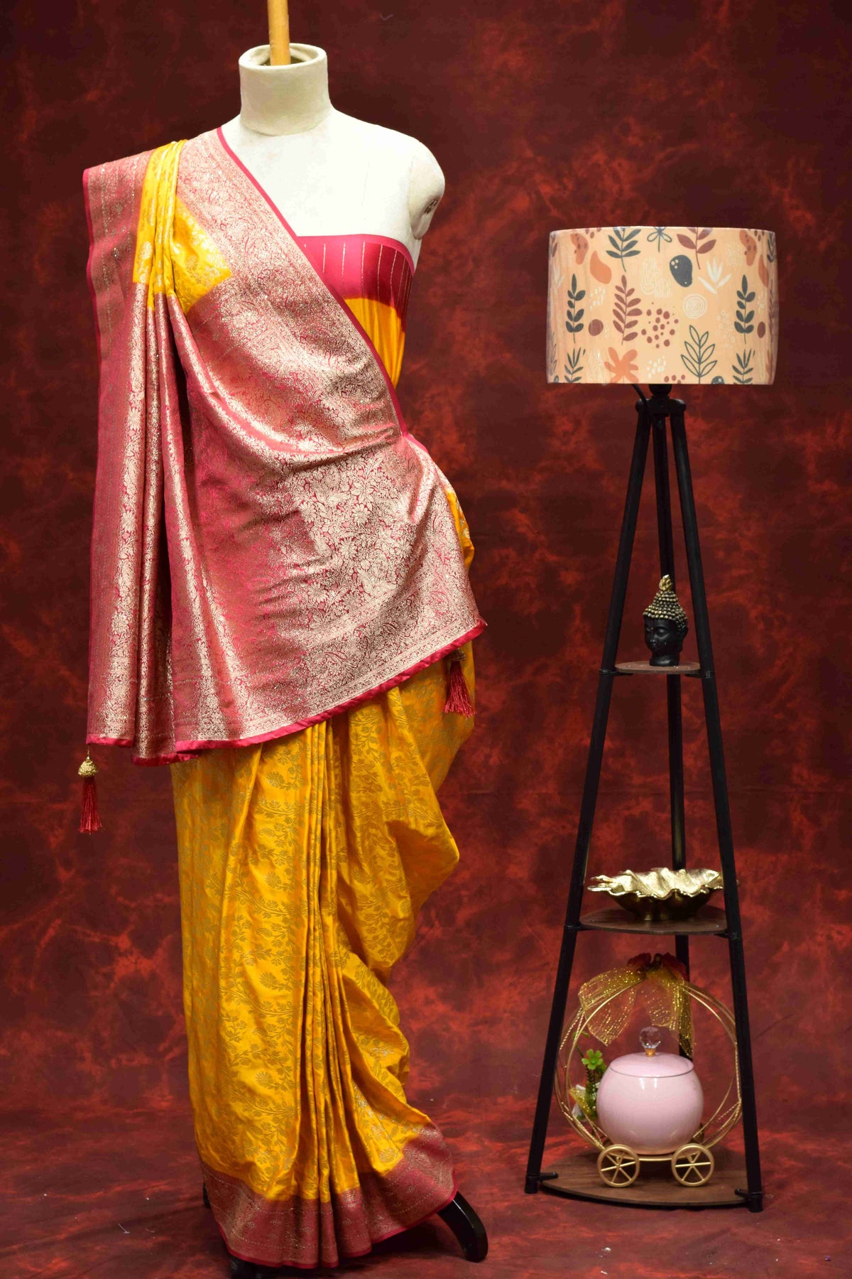 Royal Mustard Yellow & Pink Banarasi Saree