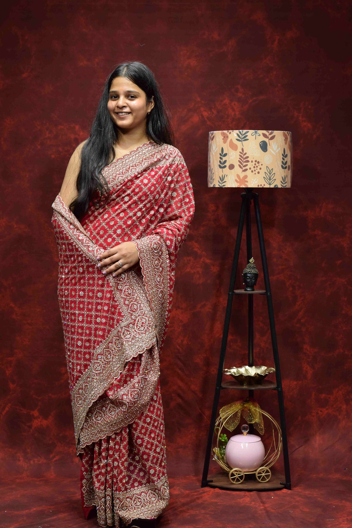 Royal Red Embroidered Saree with Intricate Golden Zari Border