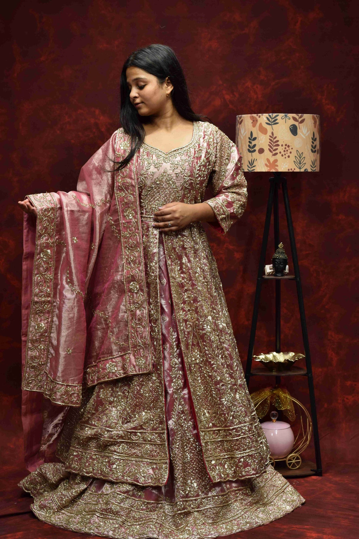 Blush Pink Designer Saree with Intricate Golden Embroidery