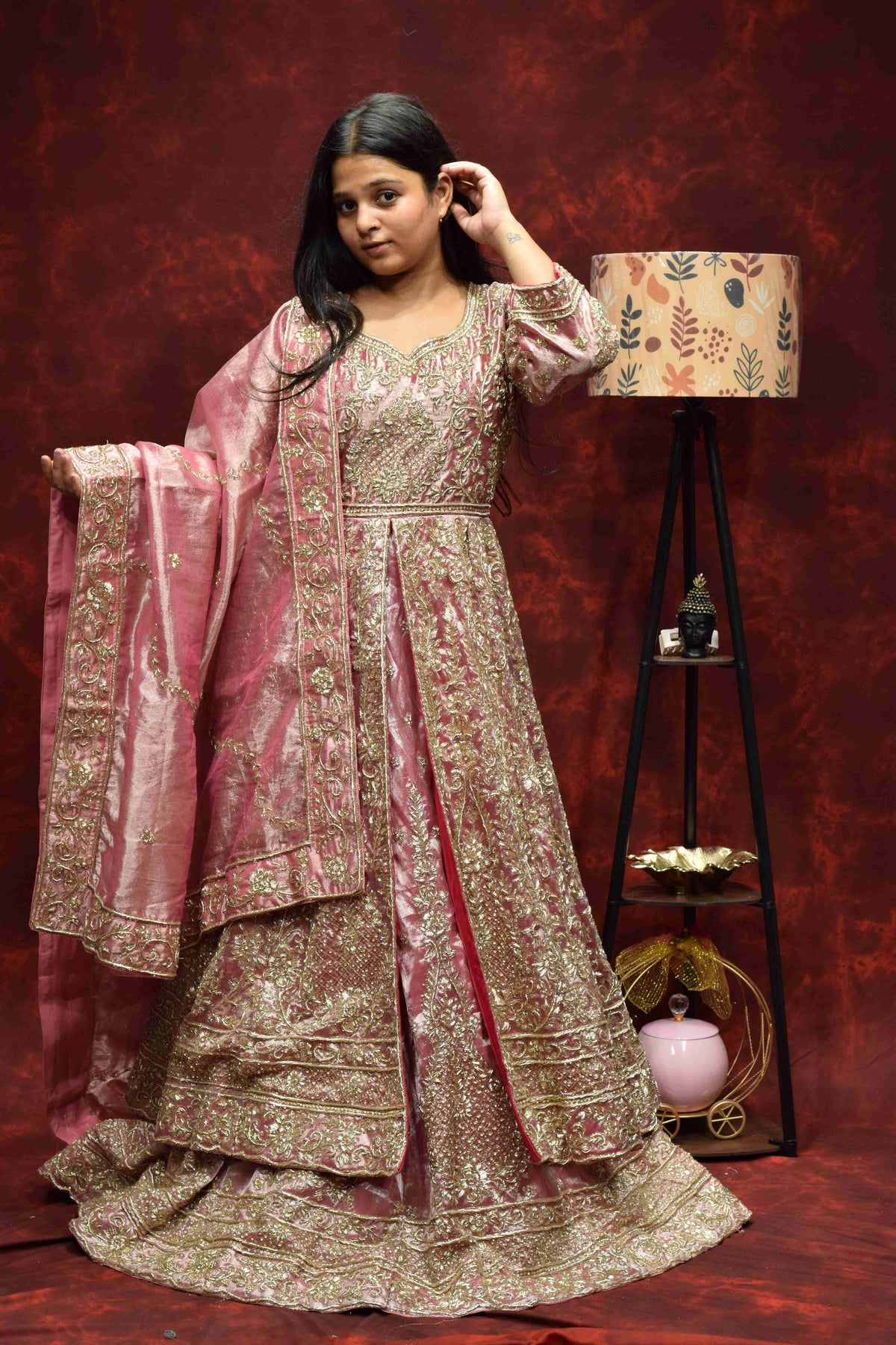 Blush Pink Designer Saree with Intricate Golden Embroidery