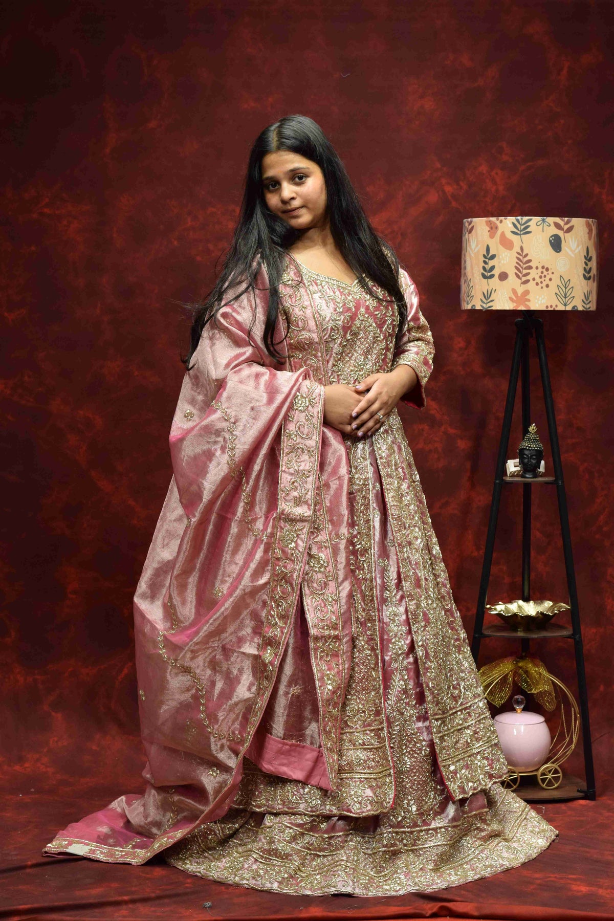Blush Pink Designer Saree with Intricate Golden Embroidery