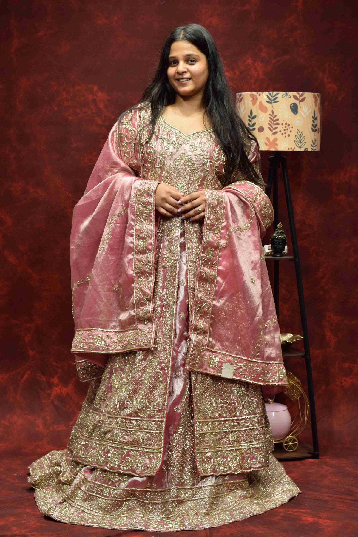 Blush Pink Designer Saree with Intricate Golden Embroidery