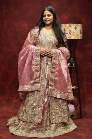 Blush Pink Designer Saree with Intricate Golden Embroidery