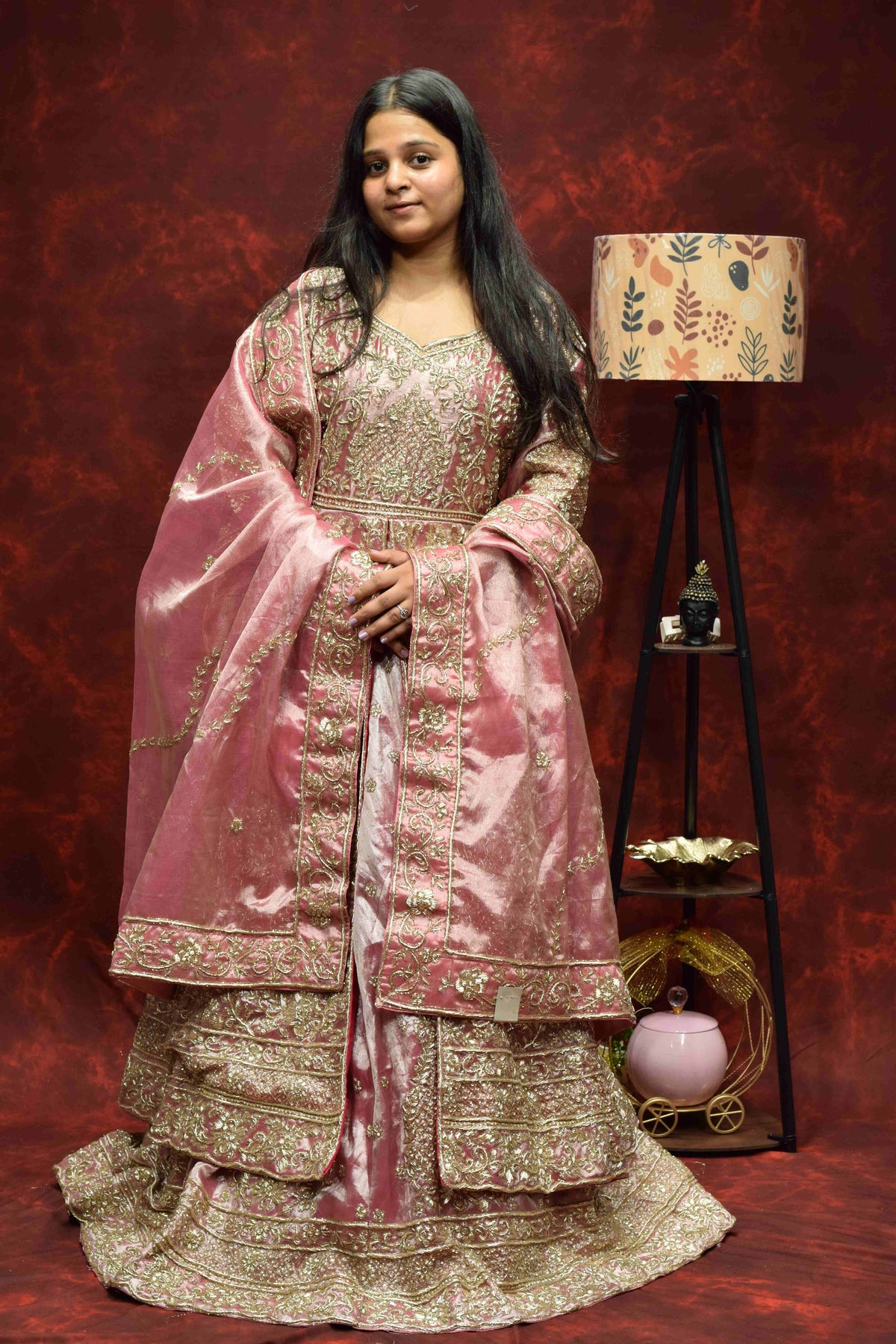 Blush Pink Designer Saree with Intricate Golden Embroidery