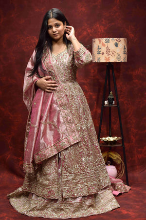 Blush Pink Designer Saree with Intricate Golden Embroidery