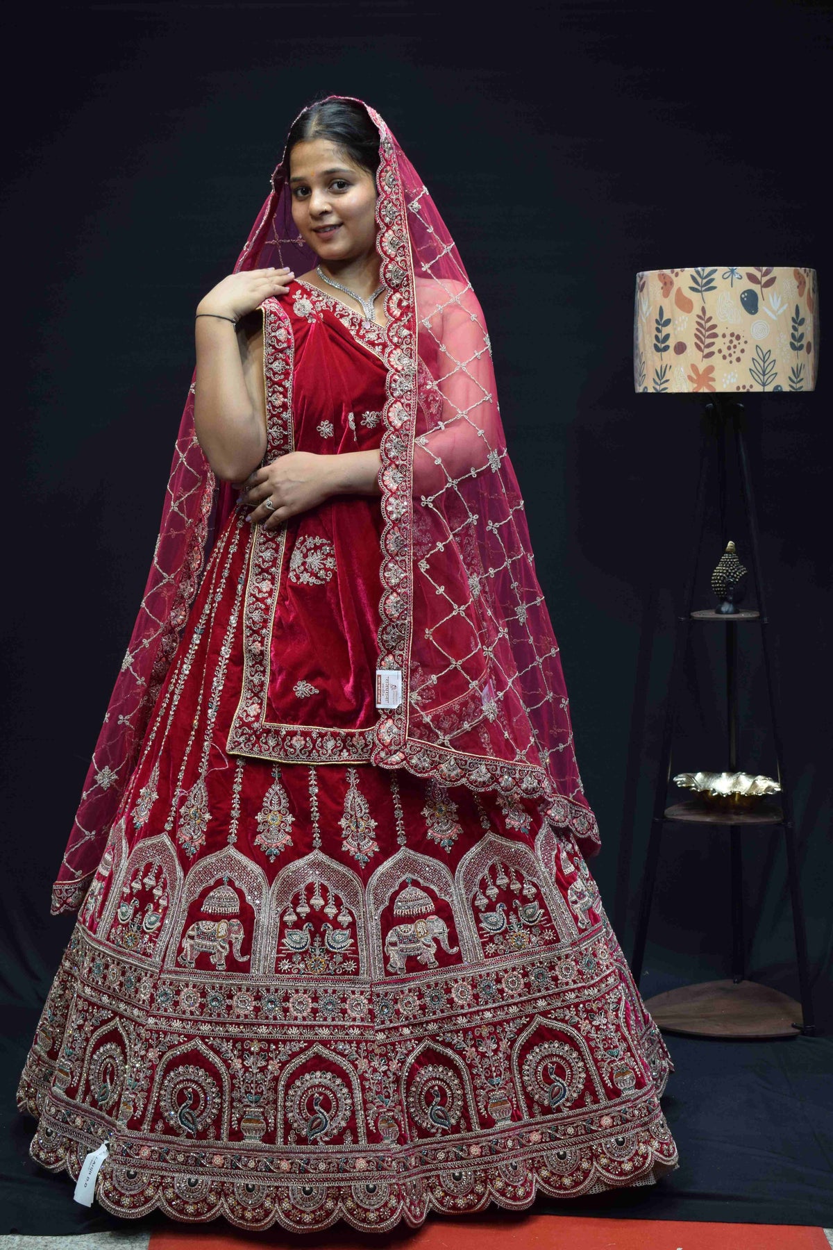 Royal Red Bridal Lehenga Saree with Intricate Silver Zari Embroidery