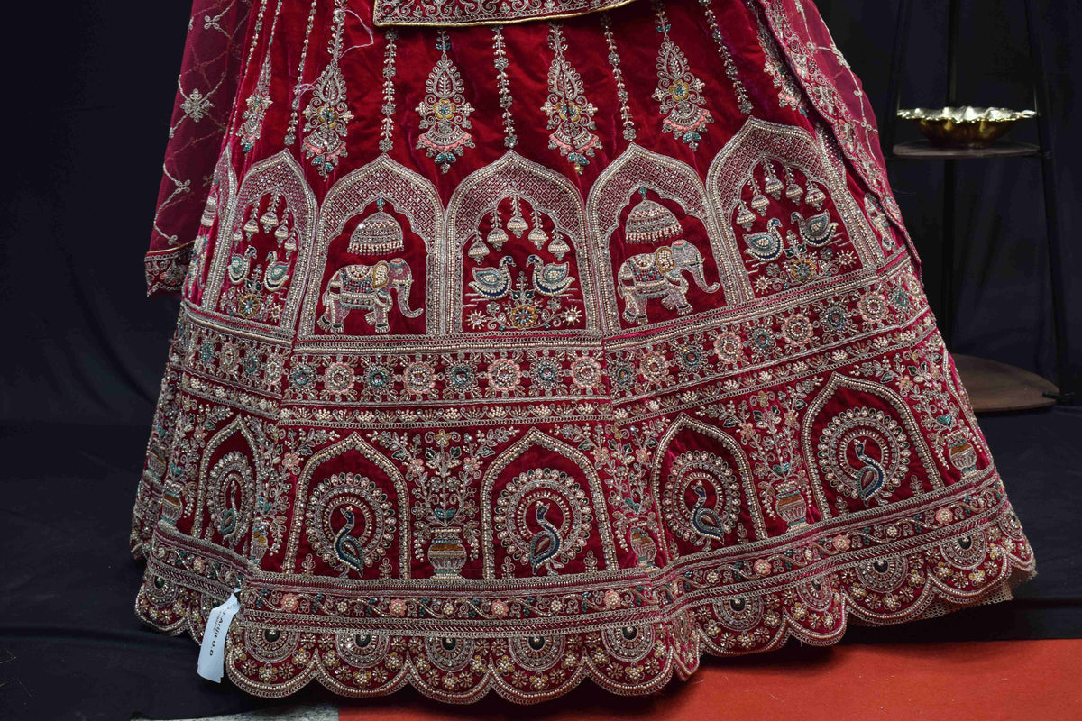 Royal Red Bridal Lehenga Saree with Intricate Silver Zari Embroidery