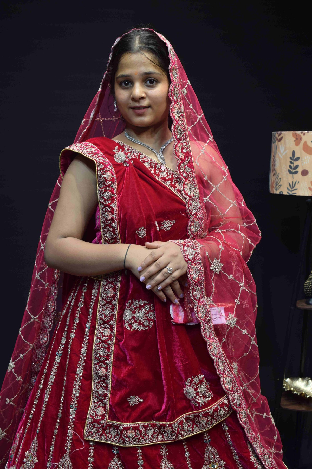 Royal Red Bridal Lehenga Saree with Intricate Silver Zari Embroidery