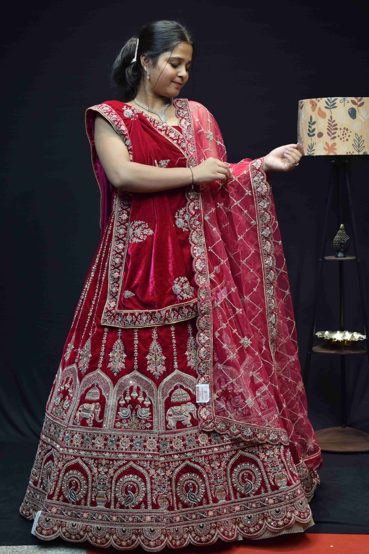 Royal Red Bridal Lehenga Saree with Intricate Silver Zari Embroidery