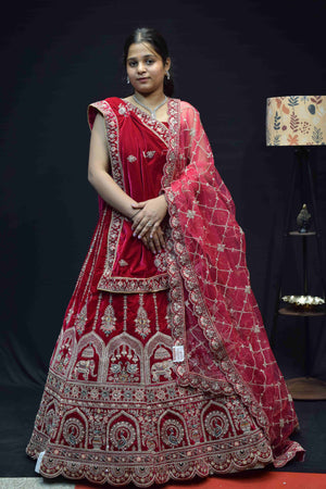 Royal Red Bridal Lehenga Saree with Intricate Silver Zari Embroidery
